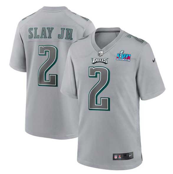 Mens Philadelphia Eagles #2 Darius Slay Jr. Gray Super Bowl LVII Patch Atmosphere Fashion Stitched Game Jersey->philadelphia eagles->NFL Jersey